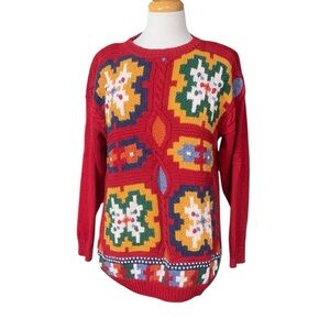❤️Vintage Huntington Ridge colorful long sleeved red crew neck sweater size M